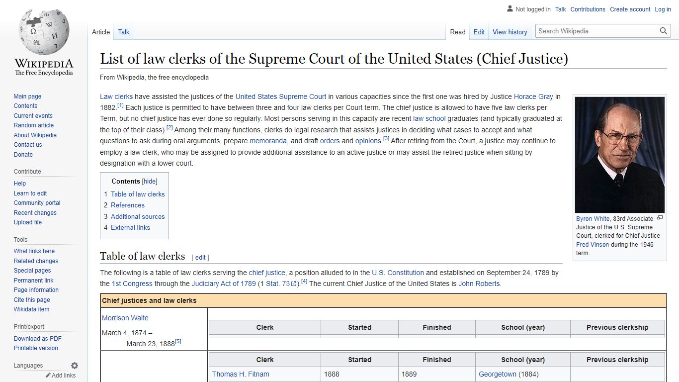 List of law clerks of the Supreme Court of the United States (Chief ...